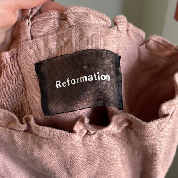 Reformation linen Ava mini dress in blush pink - Picture 3 of 5